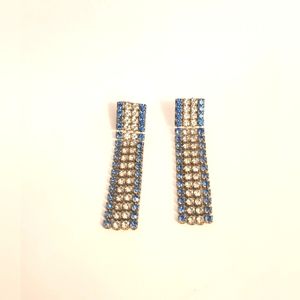 Vintage J. Eladish 1990 Diamond & Sapphire Simulated Dangle Earrings